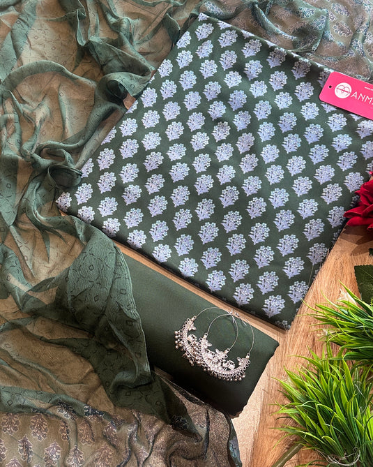 Block print pure spun suits with pure chiffon dupatta