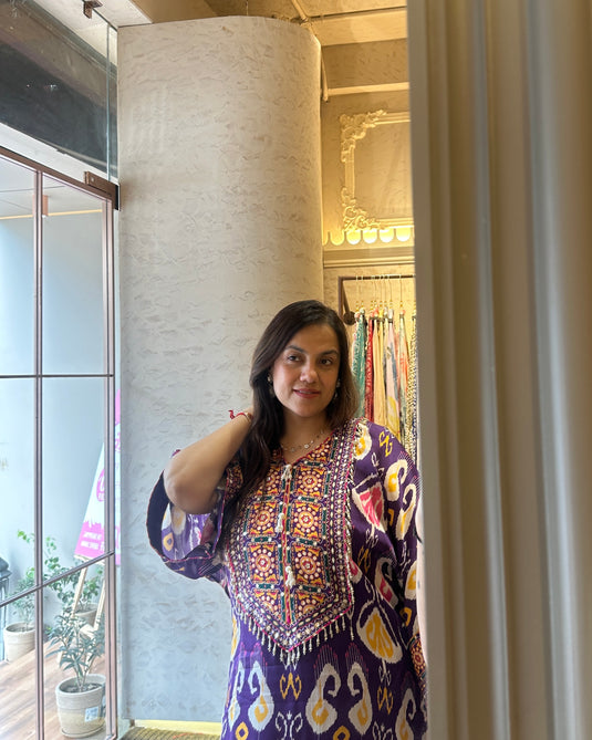 Ikkat print upada silk boho style choga sets