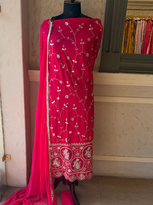 Semi crepe embroidered dulhan suit set