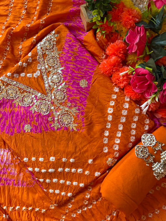 Ghadchola silk Shibori print suit set