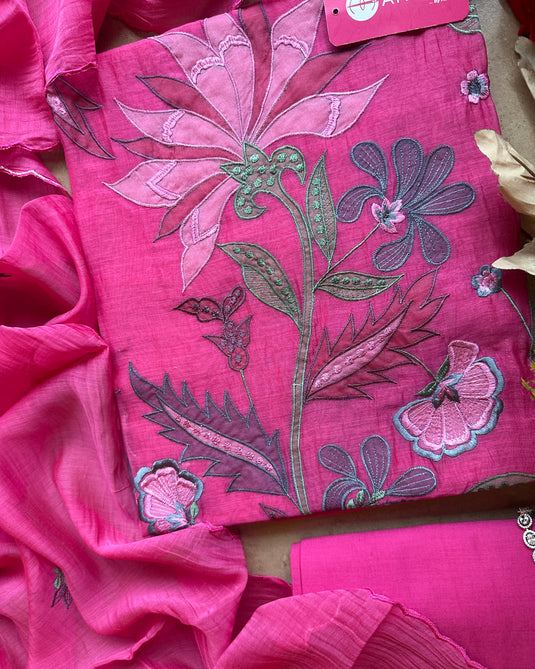 Appliqué work pure mul suit set