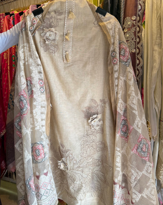 Jamdani gold embroidered suit set