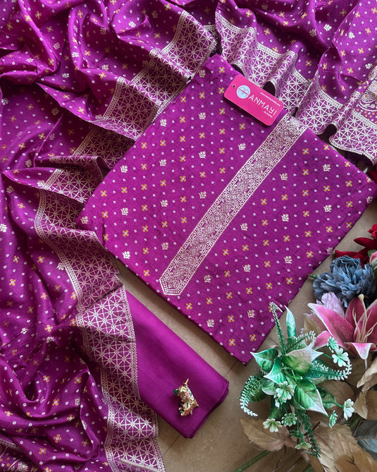 Pure Dolla silk Banarasi Bandhani suit set