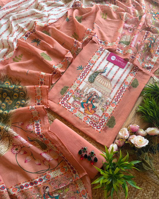 Digital art mul cotton suit set with tassel dupatta