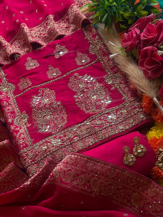 Arabic mirror work dolla silk suit set
