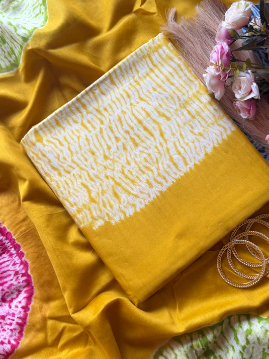 Shibori dyed pure mul chanderi suit set