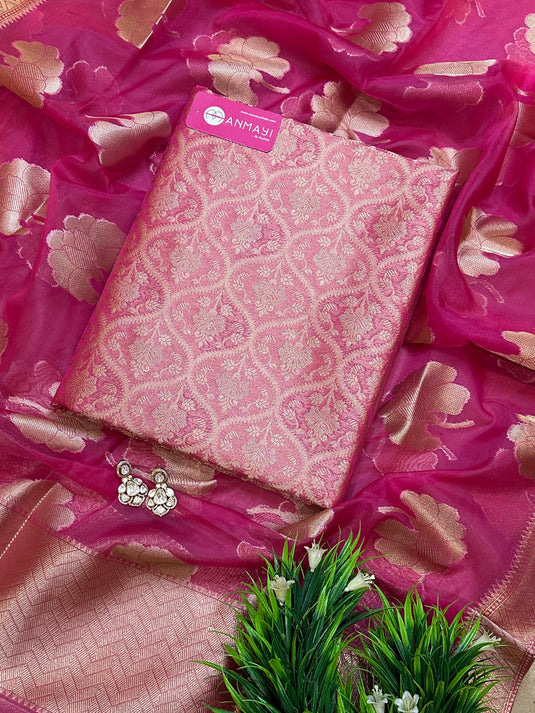 Pure brocade silk suit set with banarasi organza dupatta