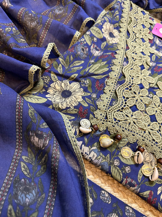 Dark floral pure cottons patterned suit set