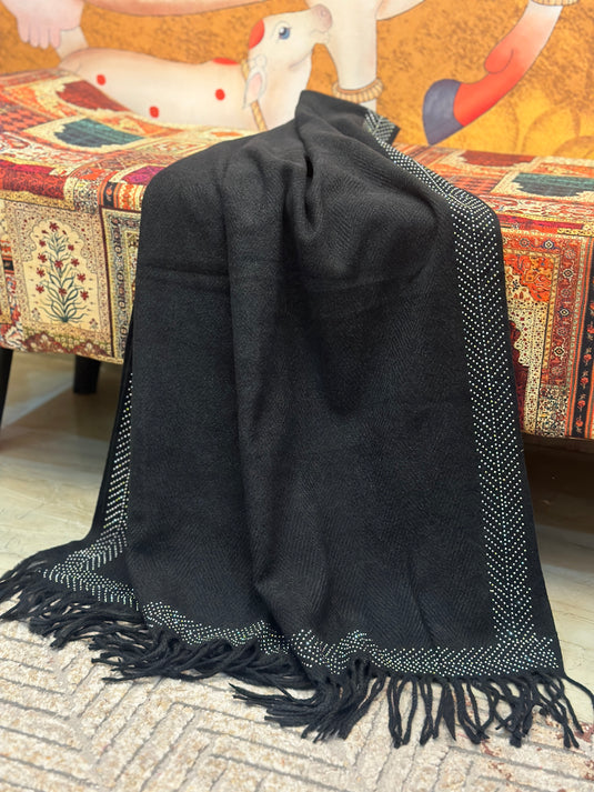 Border stone work soft self wool stole