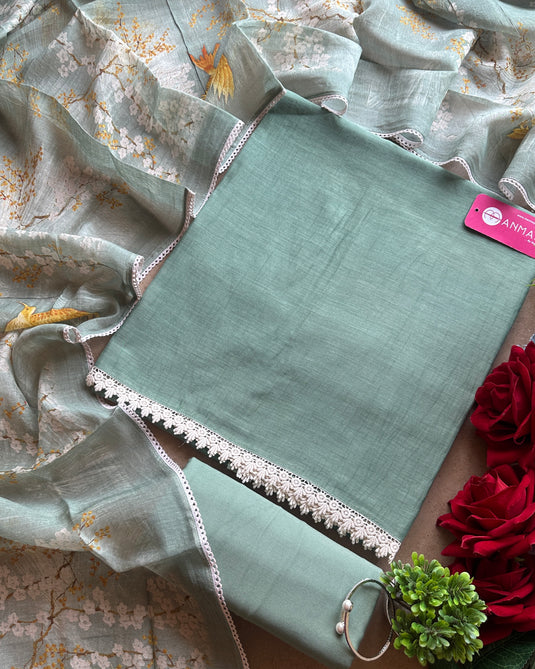 All over pure mul suit set with printed dupatta