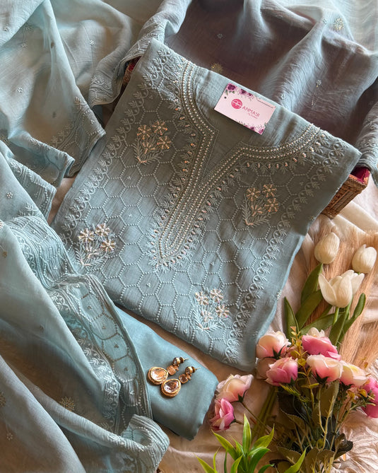 Pure Mul Cotton Lucknawi Suit Set