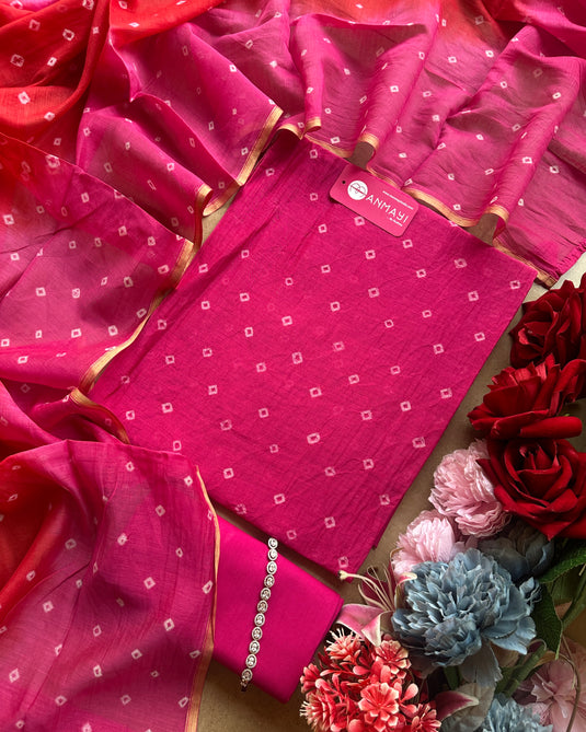 Bandhani pure mul suits with ombré shades dupatta and tassels