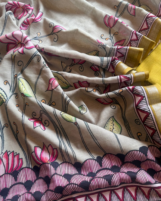 All over linen cotton was plain lotus dupatta suit set