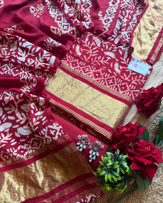 Batik Muslin Zari weave suit set