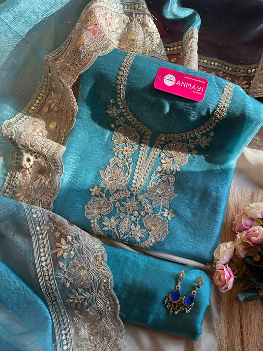 Crushed shimmer tissue intricate Dori work suit set