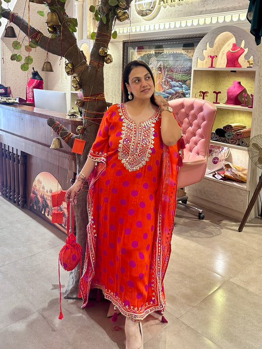 Polka dots pure crepe gotta work kaftans with tassels