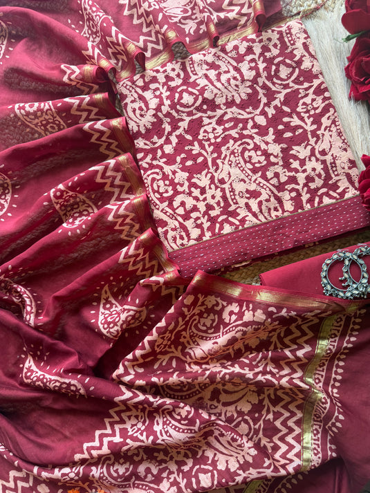Hakooba Kalamkari print maroon cotton suit set