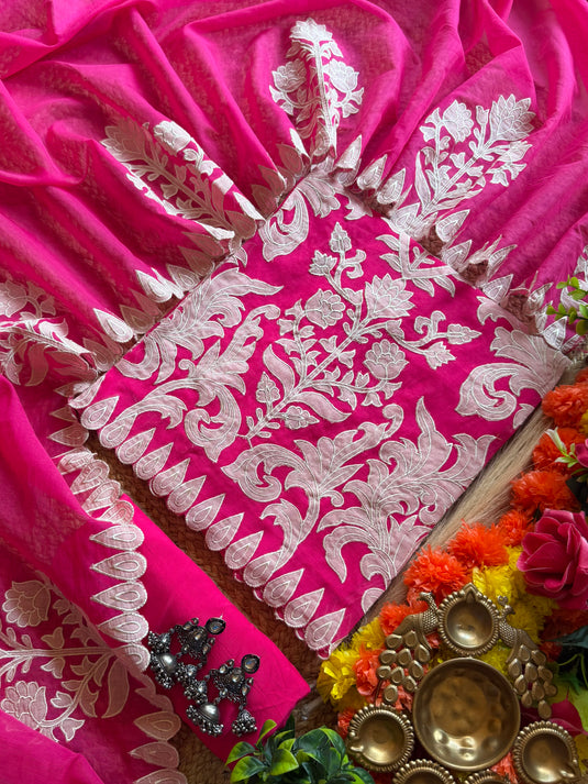 Patch work Mul Chanderi suit