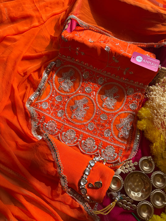 Semi crepe embroidered dulhan suit set