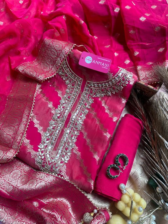 Lehria Banarasi brocade tissue suit with organza Banarasi dupatta