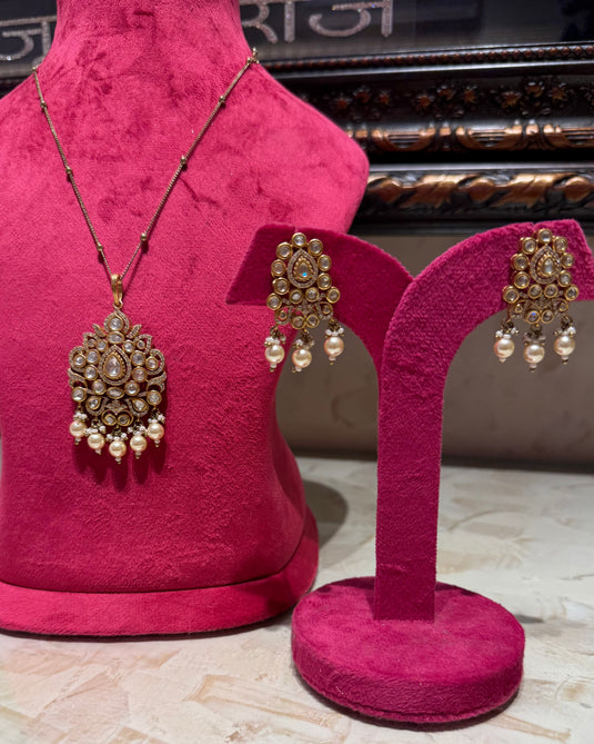 Persian Kundan hanging pearl chain set
