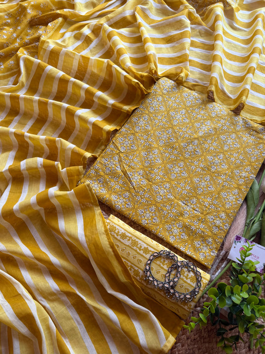 Arabic block print fine Cambric cotton suit set