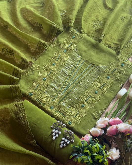 Seaquins Phulwari monochrome work Mul Chanderi suit set
