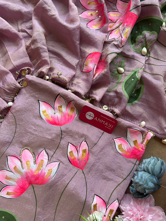 Handpaint Pichwai suit set with shells and lace details