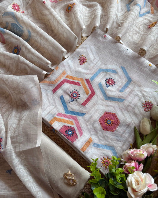 Jamdani coloured French knots cotton suit set