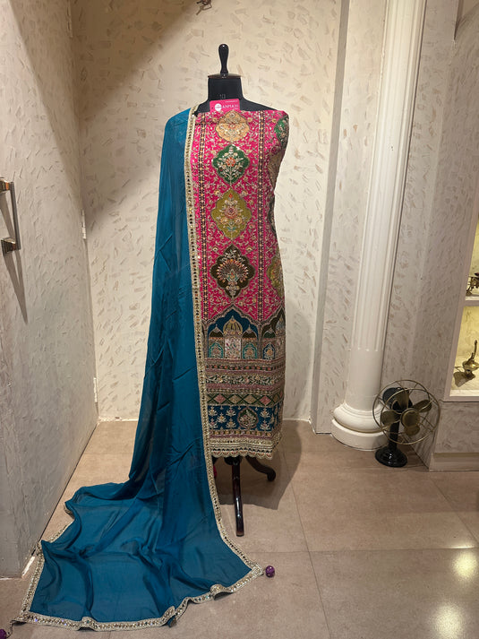 Sabyasachi inspired all over hand embroidered pure crepe suit