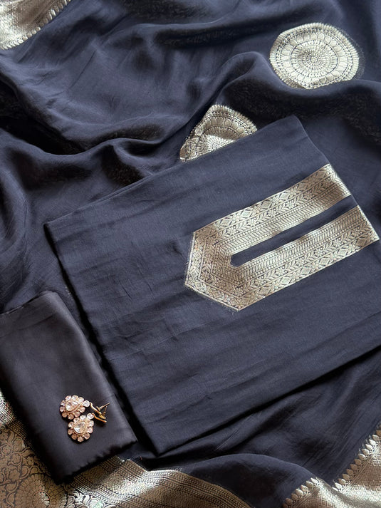 Zari work pure mul chanderi suit set