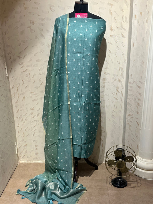 Pastel bandhani pure mul suit set with ombré dupatta