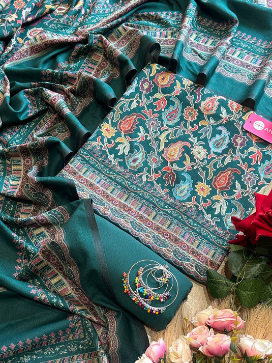 Alpine aari work outline coloured suit set