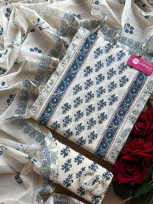 Panel block print suit embroidered suit with embroidered cotton dupatta