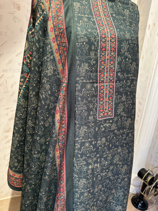 Warli print highlighted spun suit set