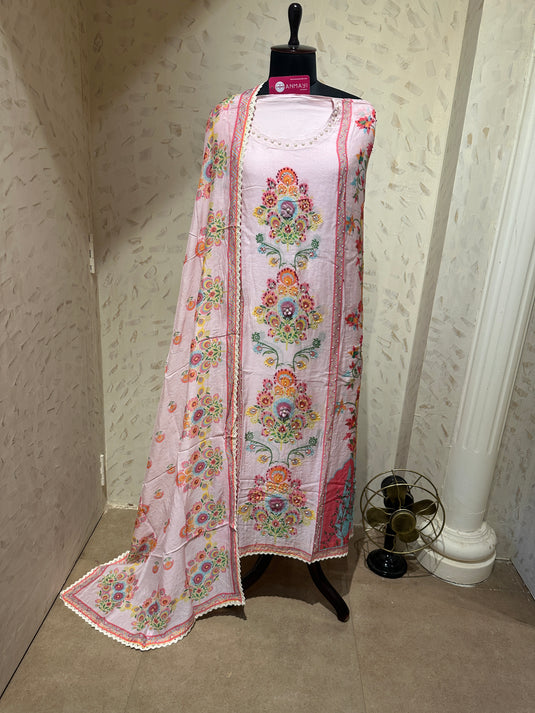 Persian print muslin baby pink semi stitched suit set