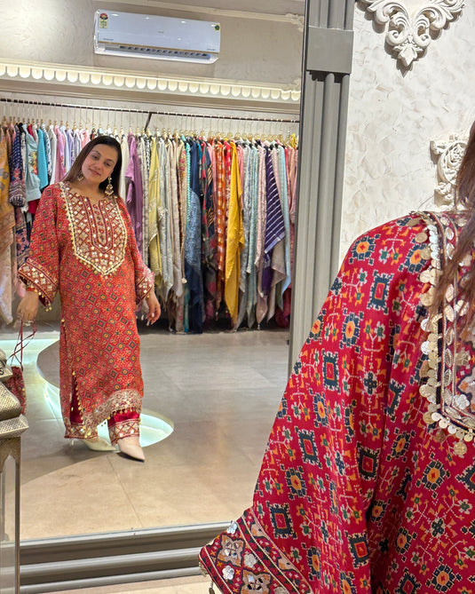 Coin work Patola print Upada silk choga set