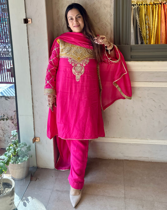 Upada silk Arabic dori neck ready to wear suit set