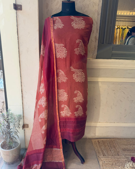 Persian print weave border pure Maheshwari suit set