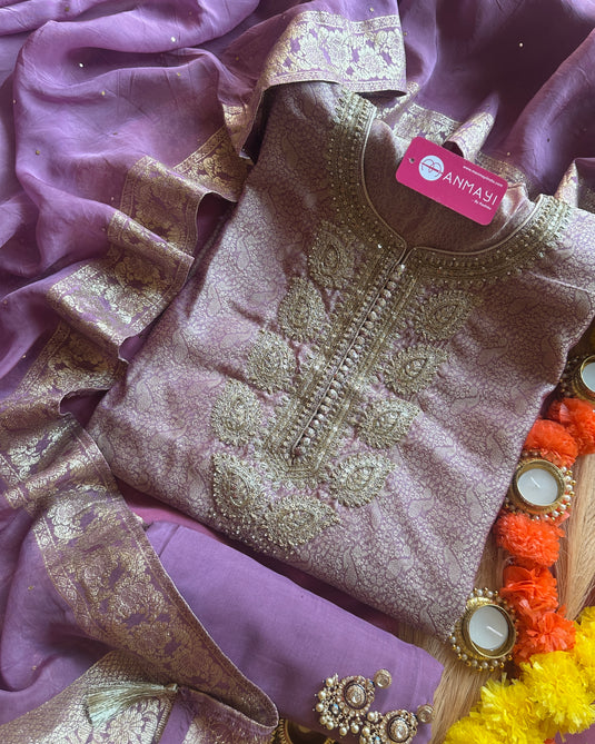 Brocade silk suit set with chinnon Banarasi dupatta