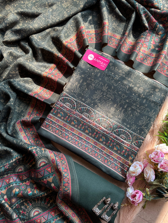 Warli print highlighted spun suit set