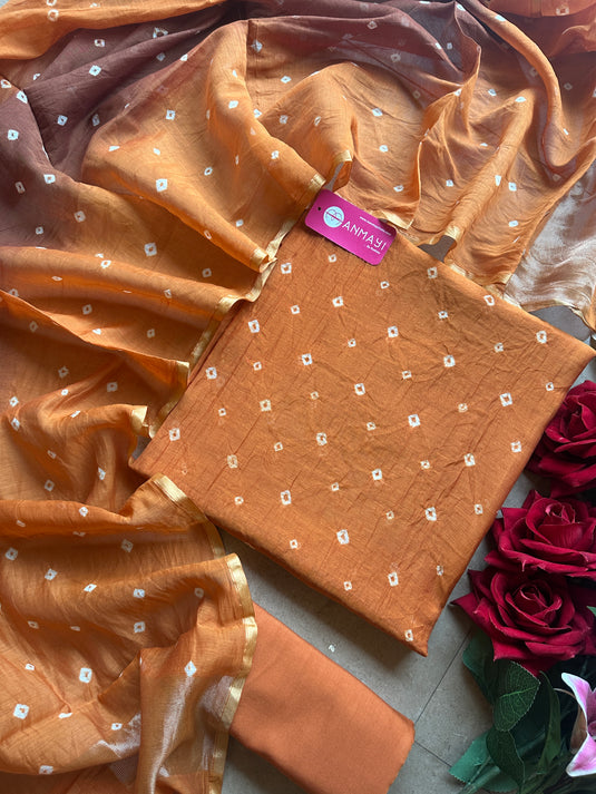 Bandhani pure mul suits with ombré shades dupatta and tassels