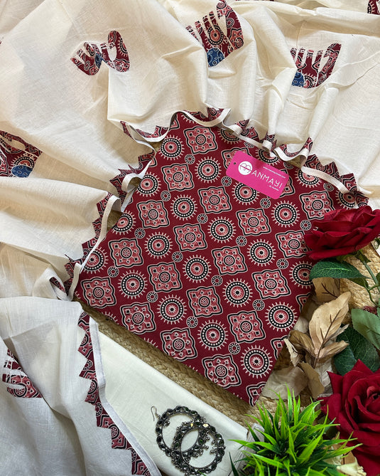 Patch work dupatta ajrakh cotton suit set