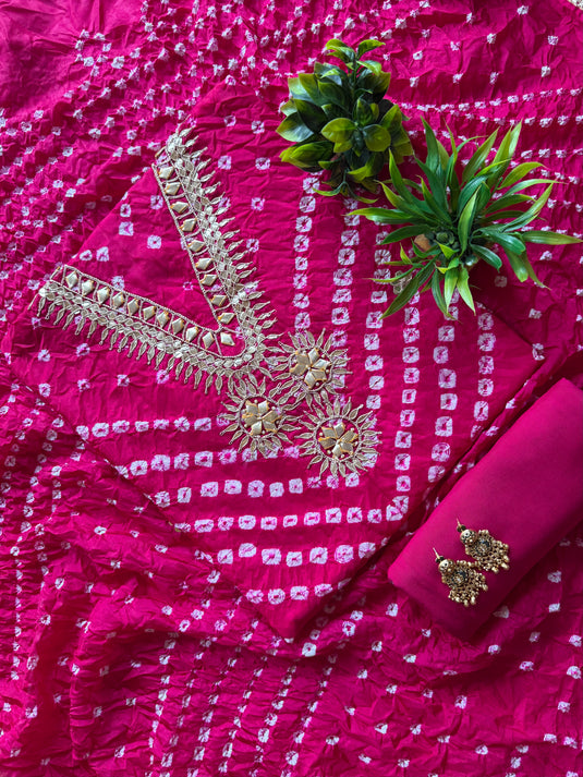 Ghadchola V neck pita work cotton silk suit set