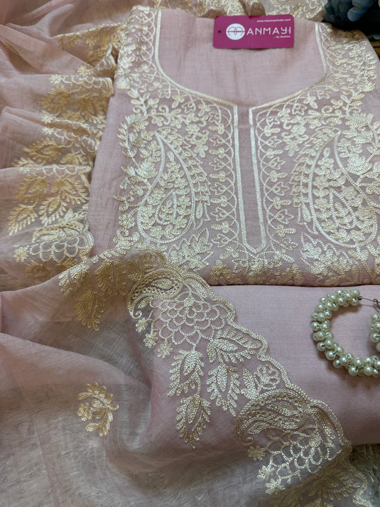 White dori work pastel mul Chanderi suit set