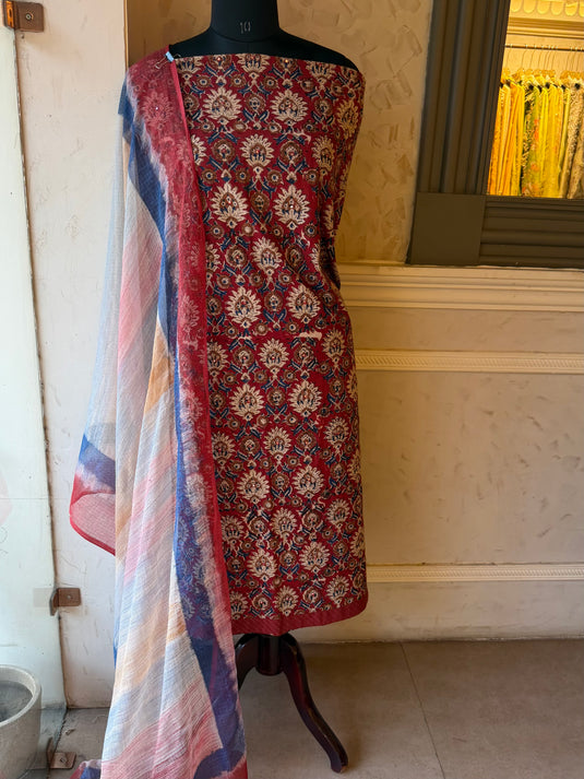 Pure cotton ajrakh suit with kota dupatta