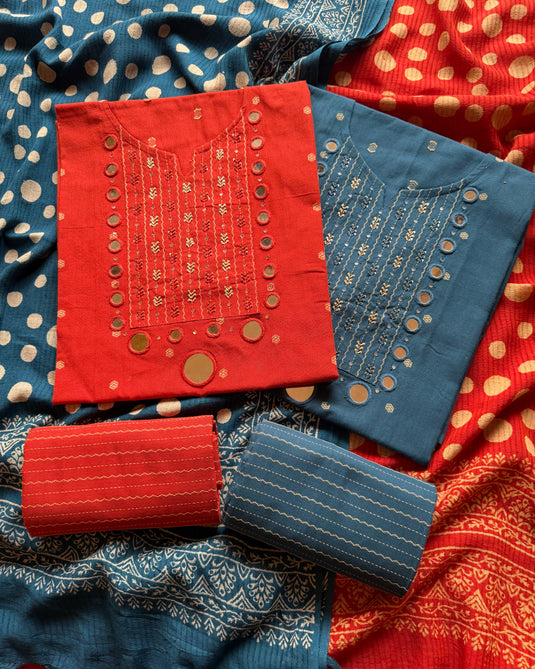 Soft handloom cotton mirror abstract suit set
