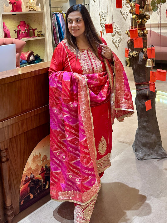 Ready to wear pure Upada silk Dori work suit set with farshi salwar and banarasi dupatta