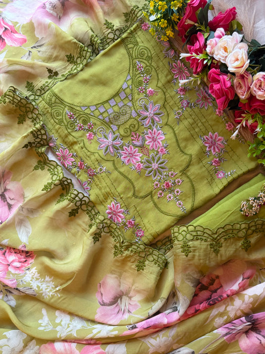 Pakistani threads work soft organza suit set