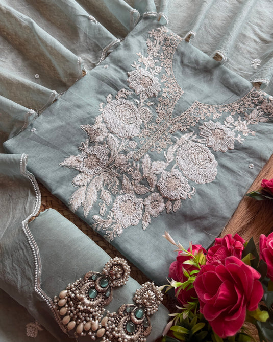 Fresh pearl flower mul chanderi suit set